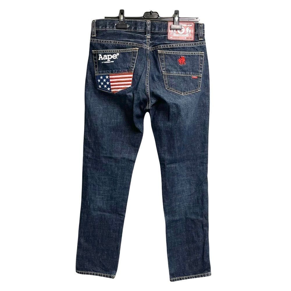 AAPE BY A BATHING APE BAPE Men’s Denim Jeans Embellished American Flag Blue 32